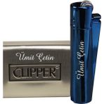 Clipper Isme Özel Metal Çakmak Parlement Mavisi