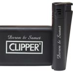 Clipper Isme Özel Pürmüz Alevli Metal Çakmak Mat Siyah