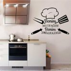 CLK Auto Benim Mutfağım Benim Kurallarım Yazılı Aşçı Şapkası Silüeti Mutfak Dekoratif Duvar Sticker 60X70 cm 001 - Standart - Siyah