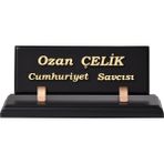 CLK Kabartma Siyah Ahşap Masa Üstü Organizer Isimlik
