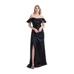 Cloe | Saten Straplez Düşük Kol Maxi Abiye Elbise (Siyah, M)