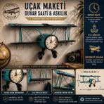 Cloport Retro Uçak Maketi Duvar Saati 6'lı Metal Askılık Vintage Endüstriyel Dekoratif Ev Hediyesi