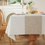 Clothfuna Keten Küçük Kare Masa Örtüsü, Bej Jakarlı Masa Örtüsü, Pamuk Kahve Yaprakları Desenli Yemek Masası Parti Doğum Günü için Masa Örtüsü, 90x90 cm/35x35 inç