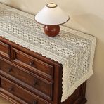 Clothfuna Krem Dantel Masa Örtüsü, Kroşe Pamuk Yemek Masası Örtüsü, Sehpa için Bej Keten Masa Örtüsü, Şifonyer Büfe Örtüsü Koruyucu, Parti, 42 x 210 cm