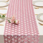 Clothfuna Pembe Pullu Masa Örtüsü, Parlak Beyaz Kalp Masa Örtüsü Yemek Masası Sehpa Düğün Parti Doğum Günü Anneler Günü, 30x275 cm/12x108 inç