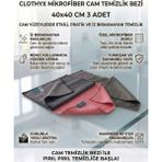 Clothyx Mikrofiber Cam Temizlik Bezi 40*40 cm 3 Adet - Gri-Gri-Pembe