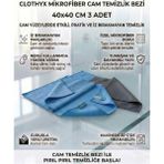 Clothyx Mikrofiber Cam Temizlik Bezi 40*40 cm 3 Adet - Mavi-Mavi-Gri