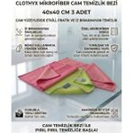 Clothyx Mikrofiber Cam Temizlik Bezi 40*40 cm 3 Adet - Pembe-Pembe-Yeşil
