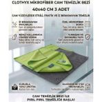 Clothyx Mikrofiber Cam Temizlik Bezi 40*40 cm 3 Adet - Yeşil-Yeşil-Gri