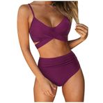 Cloudsemi Bikini kadın seti, Push Up bölünmüş mayo, V yaka, çiçek desenli, iki parçalı mayo, Mor, M