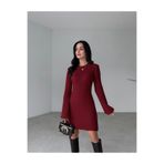 Cloudy Kids Kadın Mini Fitilli Kışlık Bordo Triko Elbise