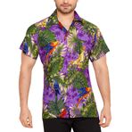 CLUB CUBANA Regular Fit Kısa Kol Çiçekli Mor-1 Erkek Hawaii Gömlek