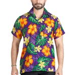 CLUB CUBANA Regular Fit Kısa Kol Çiçekli Mor-2 Erkek Hawaii Gömlek
