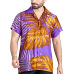 CLUB CUBANA Regular Fit Kısa Kol Çiçekli Mor-3 Erkek Hawaii Gömlek