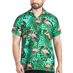 CLUB CUBANA Regular Fit Kısa Kol Çiçekli Yeşil-2 Erkek Hawaii Gömlek