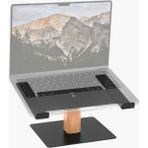 Clue Design | Premium Masif Ahşap-Metal Laptop Standı - Ergonomik Yükseltici Siyah - Natürel
