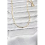 Cm 14K Gold Renk Lazerli Yassı Model Zincirli 60 Cm Kadın Kolye - Tj-Bko10966
