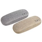 CM 2 adet sert kapaklı gözlük kılıfı, keten gözlük koruyucu kılıf, gözlük, güneş gözlüğü için, Gri ve Açık Kahverengi, 6x2 inches