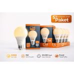 cm 9W 3200K Sarı Işık LED Ampul 5’li Paket E27 Duy Tasarruflu Uzu