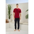 Cm Store Kocabey 2090 Erkek Midi Yaka Pijama Takım - Bordo - 2XL