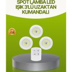 Cm Store Uzaktan Kumandalı 3 Lü Kablosuz LED Spot Lamba Seti Yapışkanlı Pratik Kullanım - 1,20 m - Çok Renkli