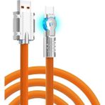 Cmk 120W 6A LED Işıklı 180° Döner Başlıklı Süper Hızlı Silikon Type-C Şarj Kablosu - Turuncu