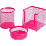 Cmk Metal Perfore 3'lü Masa Üstü Kalemlik Seti - Pembe