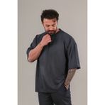 CMZ Collection Erkek Oversize Kısa Kollu Tişört Bisiklet Yaka Füme