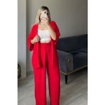Cmz Collection Kadın Kırmızı Dökümlü Bürümcük Yazlık Kimono Takım