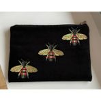 CN Collection Arı Desenli Kadife Clutch Çanta Siyah