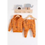 Cndr Cool Bear Kapüşonlu % 100 Pamuk Erkek Bebek Takımı - 6 - 9 Ay - Turuncu