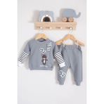Cndr Gift For You Desenli 2'li % 100 Pamuk Erkek Bebek Takımı - Gri - 9 - 12 Ay