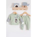 Cndr Gift For You Desenli 2'li % 100 Pamuk Erkek Bebek Takımı - Yeşil - 9 - 12 Ay