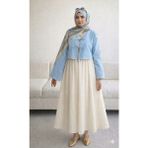 Cng Moda Bağlamalı Etek Üstü Kimono Gömlek - L - XL - Mavi