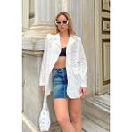 Cng Moda Beyaz Fisto Işlemeli Blazer Kadın Ceket - XL