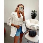 Cng Moda Kadın Güpürlü Ekru Blazer Yazlık Ceket Güpür