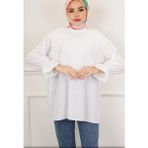 Cng Moda Kolu Lastikli Tesettür Gömlek - Beyaz - Standart