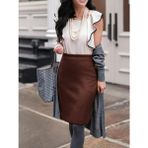 Cng Moda Ofis Scuba Kumaş Kalem Etek - Acı Kahverengi - 4XL - 5XL