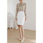 Cng Moda Ofis Şıklığı Scuba Kumaş Kalem Etek - 001-Beyaz - 2XL - 3XL