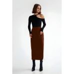 Cng Moda Scuba Kumaş Kalem Etek - 0-Kahverengi - 44