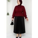 CNG MODA Tesettür Bel Lastikli Bordo Kısa Gömlek