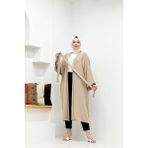 Cng Moda Tesettür Kuşaklı Aerbin Uzun Kimono - Standart - Bej