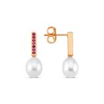 Cngjewels Pembe Yakut Taşlı Doğal Damla İncili Rose 925 Ayar Kadın Gümüş Küpe
