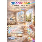CNGZSHOP 3D Gökkuşağı Statik Cam Folyosu 46x50 cm – Kendinden Yapışkanlı Dekoratif Cam Filmi, İz Bırakmaz