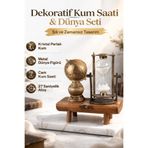CNGZSHOP Ahşap Ayaklı Dekoratif Kum Saati & Dünya Biblo Seti S-17
