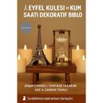 CNGZSHOP Eyfel Kulesi ve Kum Saati Tasarımlı Dekoratif Masa Üstü Biblo | Ahşap Standlı Vintage Aksesuar