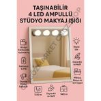 CNGZSHOP Taşınabilir 4 LED Ampullü Stüdyo Makyaj Işığı Kablosuz Pilli Banyo Aydınlatması