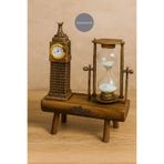 CNGZSHOP Vintage Big Ben Saat ve Kum Saati Dekoratif Biblo | Ahşap Standlı Retro Masa Üstü Aksesuar