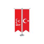 cnpromosyon Milliyetçi Hareket Partisi(MHP)kırmızı Bayrağı Ve Türkiye -kırlangıç -saten T Direk 2li Masa Bayrağı