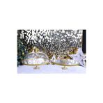 Çnr Home Collection 2 ' Li Paşabahçe Metal Ayaklı Yaldızlı Kek Fanus & Pasta Standı Sunumluk
